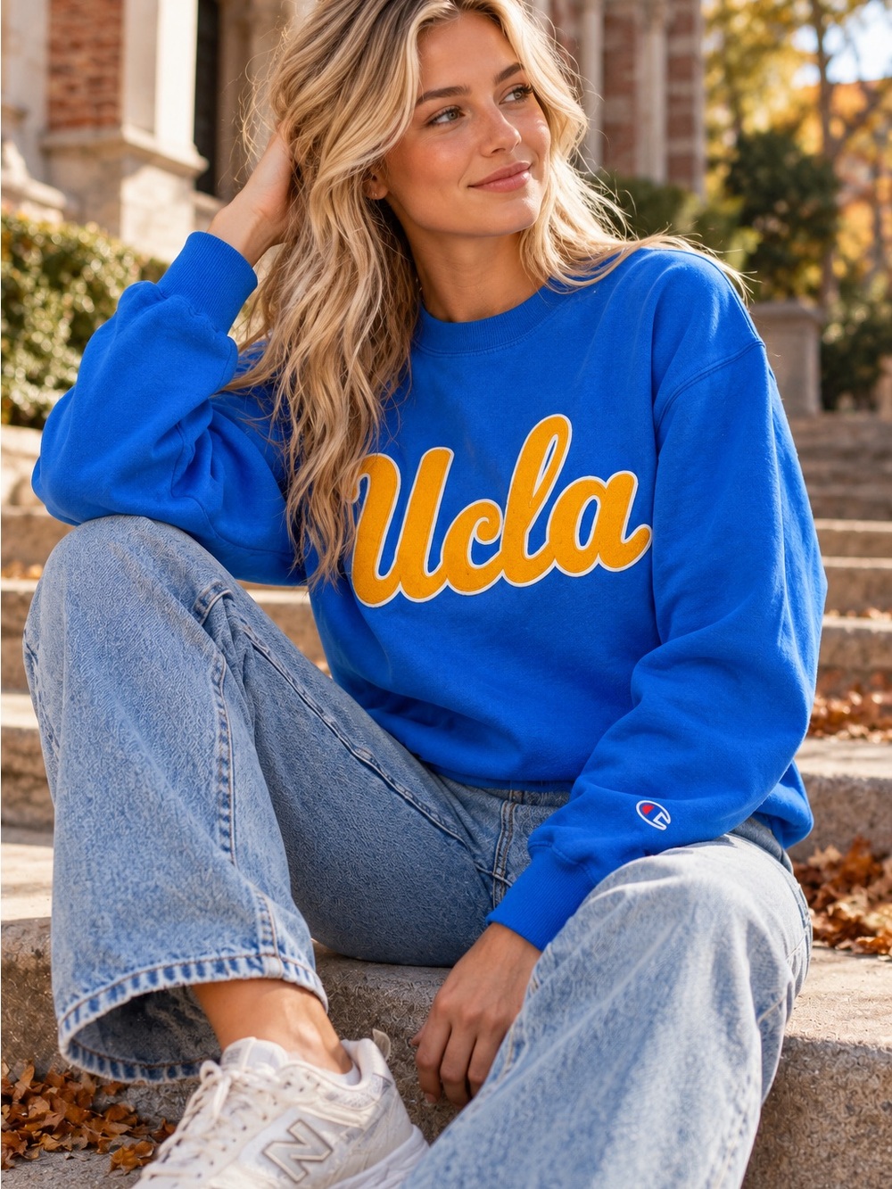 Champion embroidered UCLA Royal Blue and yellow Crewneck